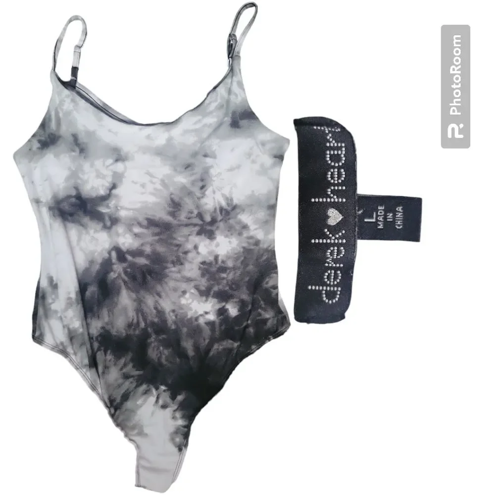 DEREK HEART BLACK/WHITE TYEDIE BODYSUIT - L